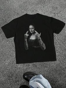 Men's Mona Lisa Print Round Neck Tee, Regular Fit Casual Graphic Shortsleeve T-shirt for Summer, Men's Top for Daily Wear