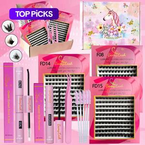 3 boxes thick volume individual cluster lash set 3d wispy full thick volume false eyelashes with bond seal remover applicator lash brush, curly mixed length style,diy lash extension kit for everyday eye make up and gift for friend family &festival
