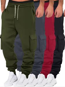 Men's Solid Flap Pocket Drawstring Cargo Pants, Casual Street Regular Fit Trousers for Daily Wear, Men's Bottoms for All Seasons