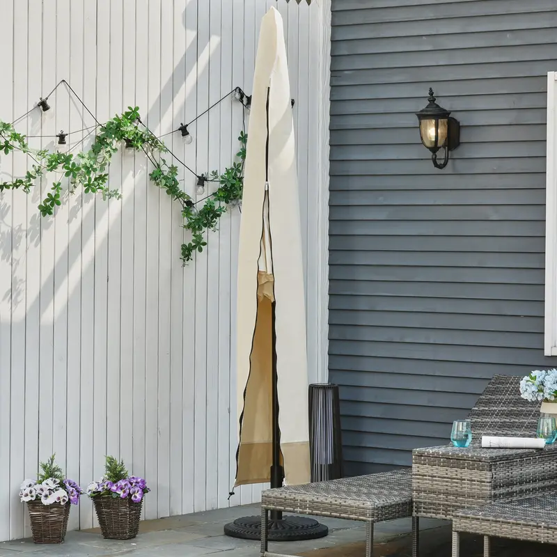 Outsunny Parasol Cover, 600D Oxford Cantilever Umbrella Cover Fit for 2-4m Parasol, Banana Umbrella Protector with Zipper for Outdoor Garden, Patio, White 1