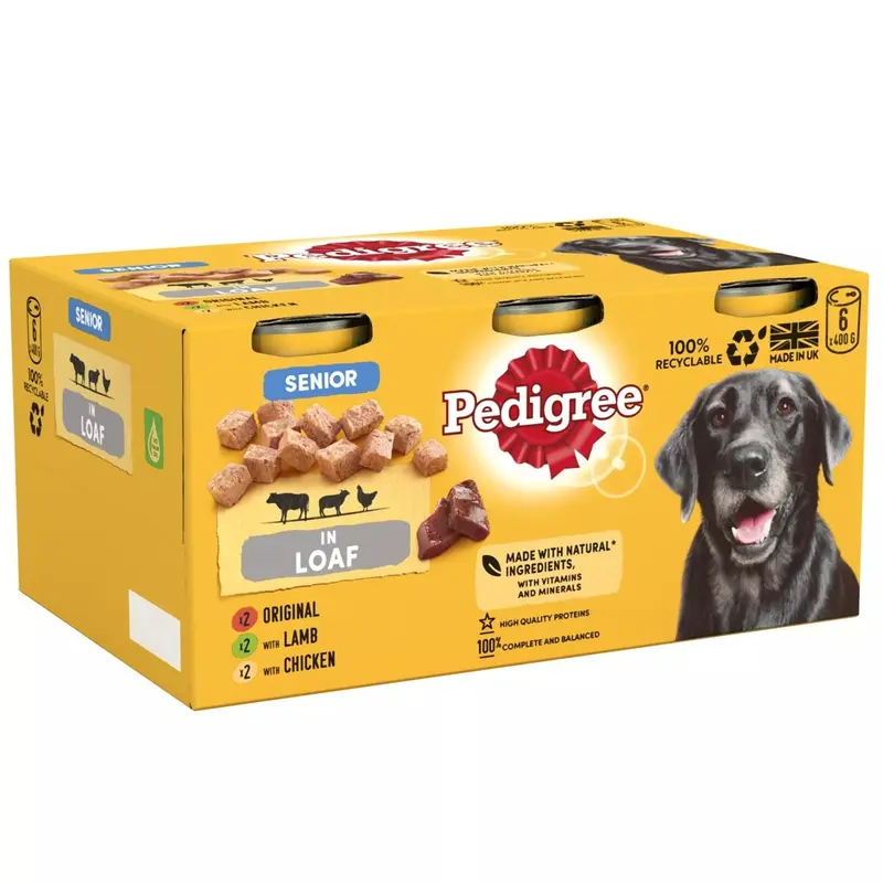 Pedigree Senior (24 x 400g) Wet Dog Food Tins Mixed Meat Selection in Loaf Dog Can 1