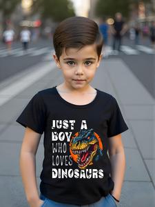 Boy's Dinosaur Print Round Neck Tee, Casual Short Sleeve T-shirt for Summer, Kids Clothes for Daily Wear, Kids Fashion