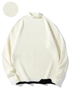 Unisex Men's Colorblock Trim 2-IN-1 Drop Shoulder Sweater, Regular Fit Casual Long Sleeve Mock Neck Jumper for Fall & Winter, Fashion Men's Knitwear for Daily Wear