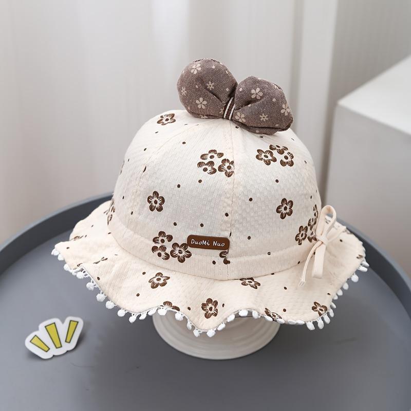 Youngsters's hat spring and summer Korean style pull cord boy/girl fisherman hat, bow lace princess bucket hat, beach hat, cute and adorable sun protection windproof hat with adjustable size 8
