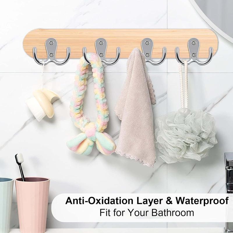 6 PCS Dual Coat Door Hooks, Double Prong Wall Mounted Hooks with 16 PCS Screws for Hanging Hat Tie Clothes Towel Metal Retro Cloth, Chrome Hanger for Bedroom Bathroom Kitchen,Silver 2