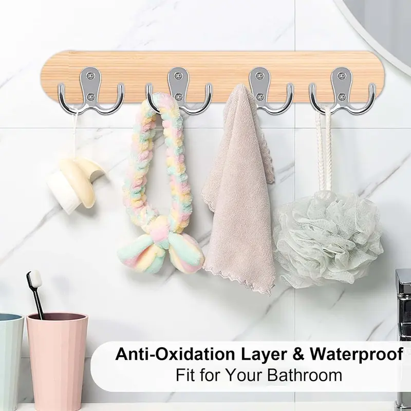 6 PCS Dual Coat Door Hooks, Double Prong Wall Mounted Hooks with 16 PCS Screws for Hanging Hat Tie Clothes Towel Metal Retro Cloth, Chrome Hanger for Bedroom Bathroom Kitchen,Silver 2