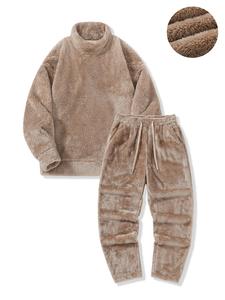 Men's Solid Drop Shoulder Stand Collar Sweatshirt & Drawstring Waist Pocket Pants Thermal Lined Two-Piece Set, Casual Fashion Cozy Two Piece Outfits for Daily Outdoor Wear, Men's Clothes for Fall & Winter