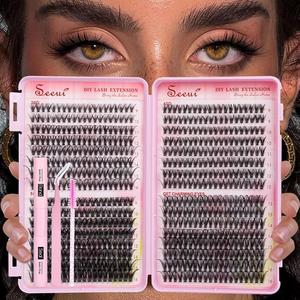 Natural Look Eyelash Extensions Kit, 4 Counts/set Mixed Length Individual False Eyelashes with Glue & Tweezers & Brush, Eye Makeup Products for Women, Cosmetic, Eyelash Falsies