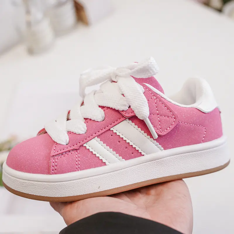 Baby Kids Children's Girls Pink & White Gum Sole Fashion Sports Trainers 7