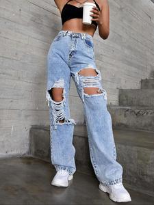 NVFelix Women's Ripped Denim Jeans, High Waist Straight, Casual Distressed Loose Straight Leg Jeans