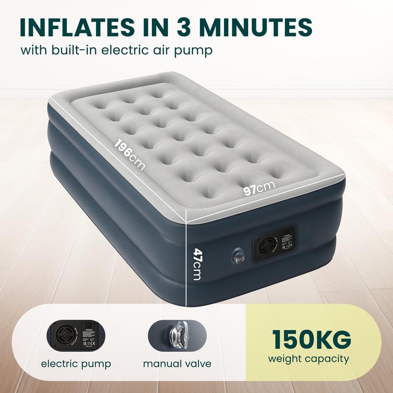 Green Haven Premium Single Raised Air Bed Double with Built-in Electric Pump & Storage Bag - Self-Inflatable Waterproof Camping Mattress - Blow Up Air Mattress for Indoor & Outdoor Use 8