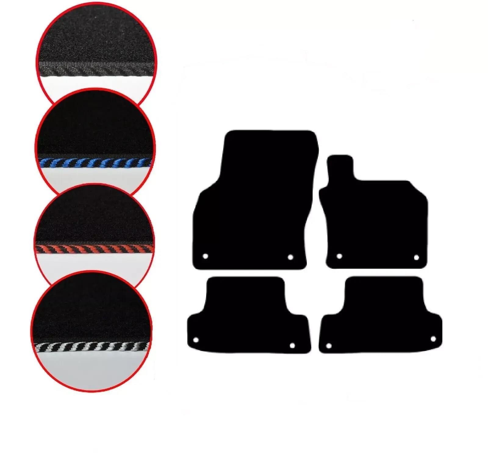 Audi A3 2016 Onwards Tailored Car Mats Deluxe Carpet & Edging 8 clips 4pcs