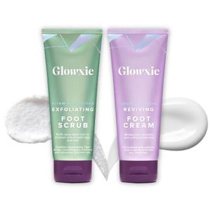 Glowxie Salicylic Acid Reviving Foot Cream & Glowxie Vitamin Enriched Foot & Leg Exfoliating Scrub - Moisturises, Smooths and Softens Tired Feet - Multi Pack - 2x 150ml - Natural Ingredients - Cruelty Free