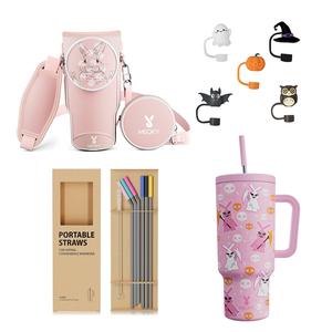 Stainless Steel Vacuum Flask, 1 Count 40oz Leakproof Water Bottle with Handle Including Straw & Straw Brush & Straw Cover & Cup Sleeve, Drinking Cup for Home Office Outdoor Camping, Valentines Gift for Her