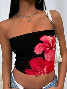 Women's Floral Print Tube Top, Casual Sleeveless Top for Summer, Women's Clothing for Daily Wear, Lady Womenswear, Backless Bandeau Top