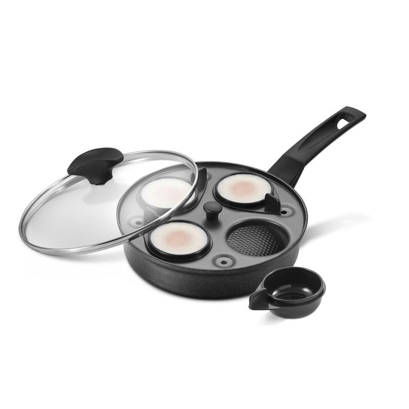 Prestige Non Stick Egg Poacher Frying Pan with Glass Lid, 20 cm, Induction Stainless Steel Base, Stay Cool Handle, Breakfast Cookware 0