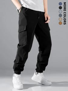 Men's Solid Flap Pocket Drawstring Waist Cargo Pants, Regular Fits Casual Street Fashion Trousers for Daily Wear, Builder Workwear for All Seasons, Casual Streetwear Trousers