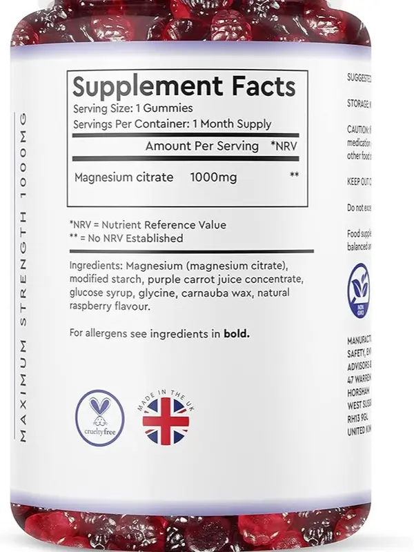 Magnesium Gummies 1000MG - Vegan 1 Month Supply - Berry Flavour - High Strength Magnesium Gummies - Magnesium Supplements, 30 Count (Pack of 1) 4