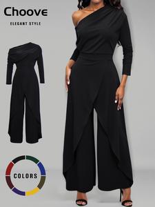 Women's Plain Ruched Wrap Split Hem Jumpsuit, Elegant Wide Leg Jumpsuit for Dating Daily Wear, Ladies Clothes for All Seasons