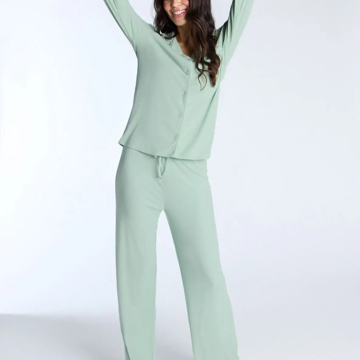 Boux Avenue Ribbed Modal Wide Leg Pyjama Trousers Soft Elasticated Tie Waist Pj Pants