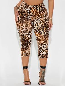 Women's Leopard Print / Solid Capri Pants, Casual Comfy High Waist Skinny Capri Pants for Daily Wear, Ladies Bottoms for All Seasons