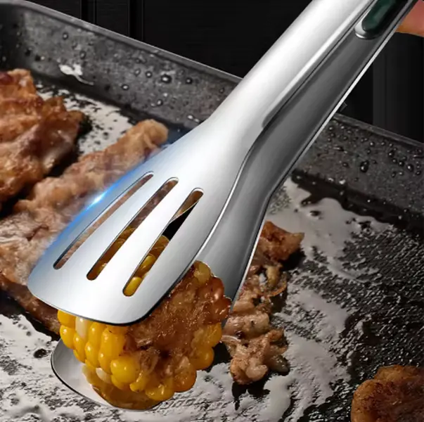 Non-Slip Stainless Steel Food Tongs Meat Salad Bread Serving Clip Barbecue Grill Buffet Clamp Cooking Tools Kitchen Accessories Utensils 17.5Cm Green Silver