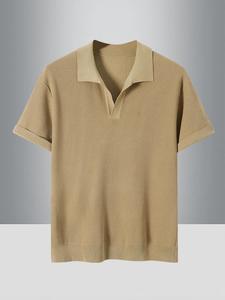 Men's Solid Color Ribbed Polo Shirt, Regular Fit Casual Short Sleeve Collared Top for Summer, Fashion Men's Clothes for Daily Wear, Tropical