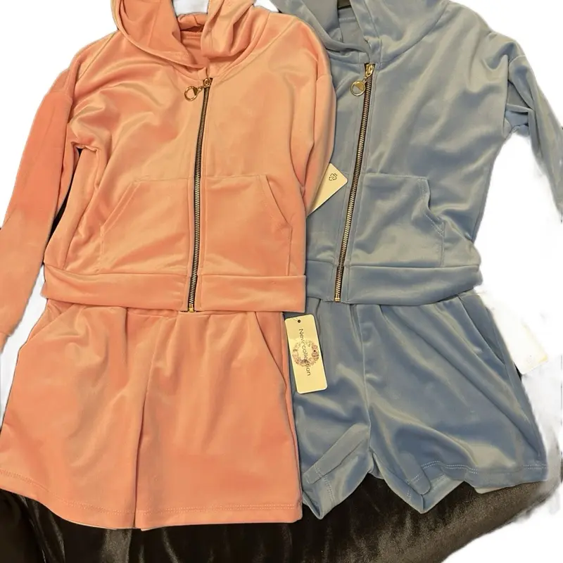 Velour Diamonte Baby Blossom Hooded Top with Zip and Dismounted to Back and Velour Shorts with Diamonte to Back - Baby Gift Set