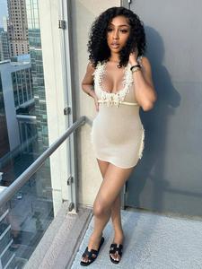 Women's Solid  Tie Back Knit Dress, Casual Fashion Sleeveless Short Dress for Daily Outdoor Wear, Women Dress for Spring