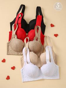 Women's Solid Color Push Up Bra, Comfortable Breathable Adjustable Strap Bra, Soft Lingerie for All Seasons