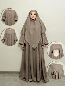 Women's Solid Color Flounce Sleeve Abaya with Khimar, Casual Long Sleeve Round Neck Maxi Muslim Dress, Ladies Islamic Clothing for All Seasons