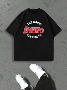 Men's Letter Print Round Neck Tee, Loose Casual Short Sleeve Crew Neck T-Shirt for Summer, Fashion Men's Top for Daily Wear, Tropical