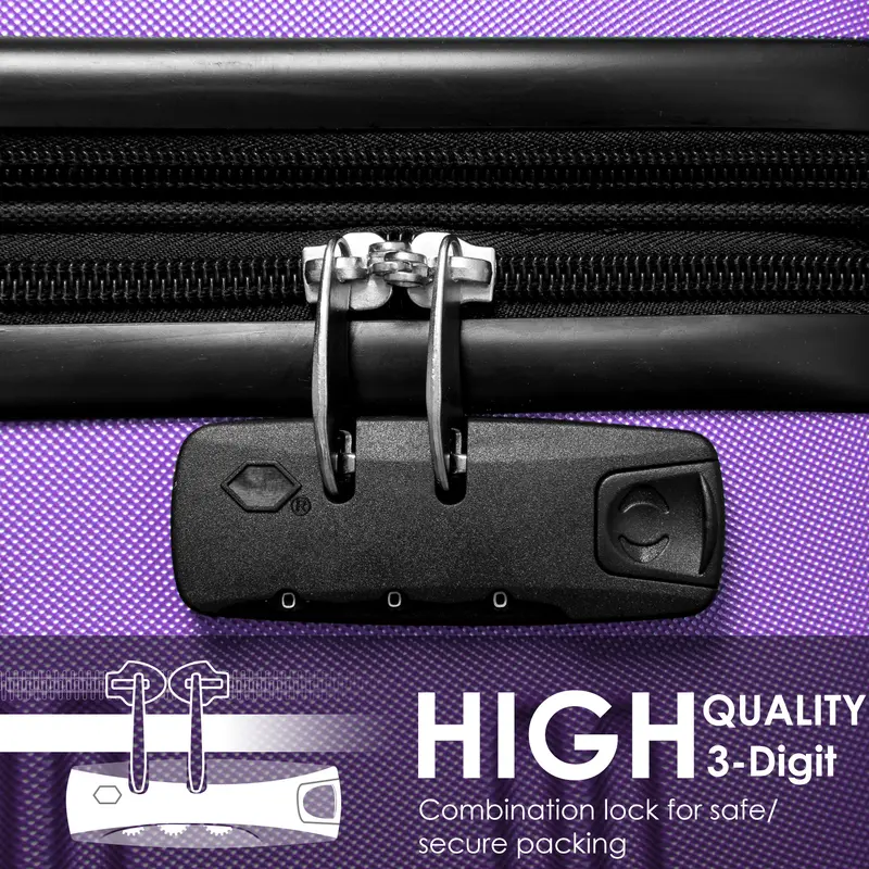 ABS Hard shell Travel Trolley Suitcase 4 wheel Luggage set Hand Luggage, 24", (Purple) 5