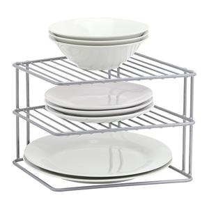 3 Tier Corner Kitchen Plate Bowl Rack Stand Holder Tidy Cupboard Shelf Insert Storage Organiser, Space Saving, H19 x W25 x D25cm