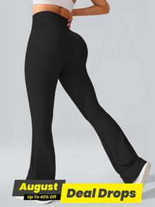 Women's Solid High Waist Flare Leg Sports Leggings, Casual Comfy Breathable Skinny Pants for Yoga Gym Workout Running, Ladies Sportswear for All Seasons, Tight Fitting Pants, Fitness Pants, Clothes