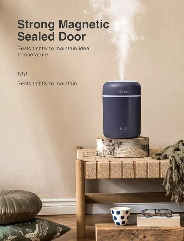 Humidifier Portable Mini Humidifiers for Bedroom, Personal Desktop Air Humidifier with Colorful Cycling Light, 2 Mist Modes and Auto Shut-Off, Super Quite for Office Home Car(Navy Black) 3