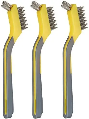 Stainless Steel Mini Brushes, Soft Grip, 3-Pack, Grey/Yellow 2