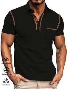 Men's Regular Fit Solid Color Contrast Trim Polo Shirt, Casual Short Sleeve Half Zip Top for Summer, Fashion Men's Clothes for Daily Wear, Tropical