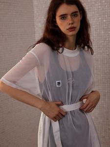 1PC JGGU Structured Shoulder Lace-Knit Mesh Tee Women's Summer Plus Size Sheer Overlay Top for 25-35 Years Old Curvy Women Slimming Breathable Resortwear