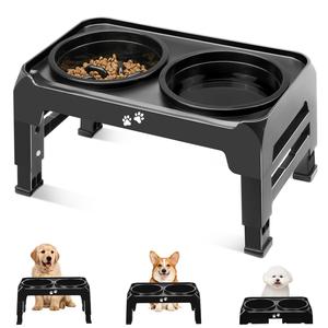 Elevated Dog Bowl, 2 in 1 Slow Feeder Dog Food Bowl for Small Dogs, 3 Height Adjustable Increased Dog Bowl Holder, Anti-slip Dog Feeder Adjustable To 2.75", 6", 7.5", Black, Gray
