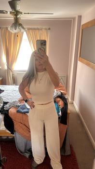 Product Review of Two-piece Set Women's Solid Textured Co-ord Set, Casual Round Neck Crop Tank Top & Wide Leg High Waist Pants Set, Ladies Summer Clothes for Daily Wear from A**a J**e C**9 3