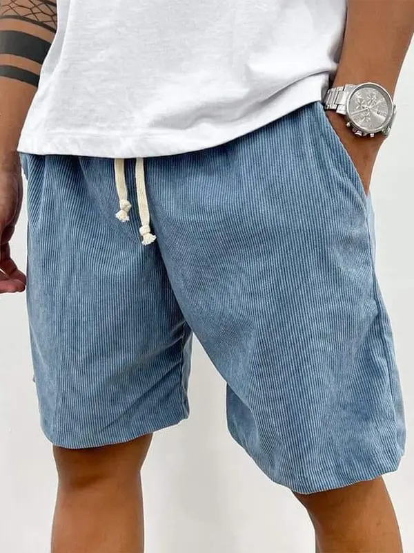 Men's Summer Casual Drawstring Corduroy Vintage Shorts 5