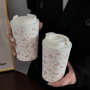 Cute Floral Pattern Vacuum Flask, 1 Count Portable Double Wall Stainless Steel Insulated Coffee Cup, Travel Water Bottle for Home Office Outdoor, Drinkware, Tumbler