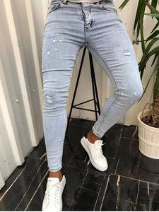 Men's Solid Color Ripped Design Jeans, Casual Comfy Denim Pants for Daily Wear, Fashion Men's Bottoms for All Seasons, Cotton