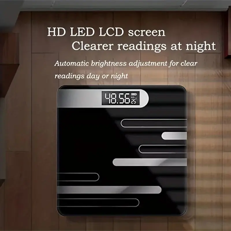 1 stylish black digital scale with LCD display - precision floor-mounted health scale, battery powered (36V and below), ideal for bathroom use Healthcare 6