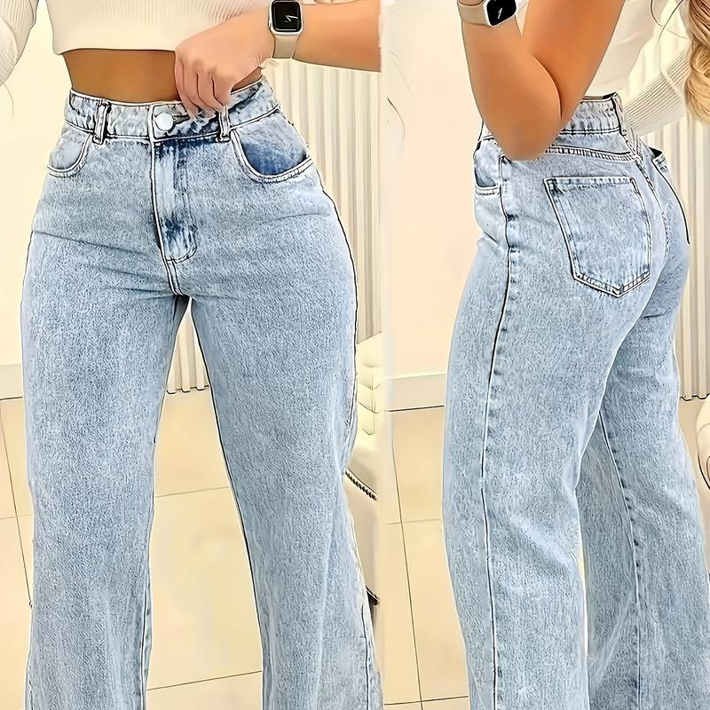 2025 2025 Ultra-Comfortable High-Waisted Stretchy Jeans for Women - Four-Season Cotton Polyester Blend Straight Leg Pants with Snowflake Pattern, Machine Washable, Breathable, and Soft Fabric for Everyday Wear 1