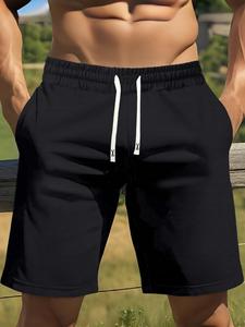 Men's Regular Fit Solid Color Drawstring Waist Shorts, Casual Comfy Breathable Shorts for Summer, Men's Bottoms for Daily Wear