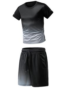 Men's Ombre Print Short Sleeve Tee & Shorts Set, Regular Fit Round Neck T-shirt & Track Shorts, Casual Summer Clothes for Outdoor, Men's Clothing