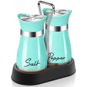 Salt & Pepper Shaker Set with Holder, 1 Set Home Modern 4oz Salt Shaker with Stainless Steel Lid, Seasoning Utensils for Kitchen Cooking BBQ, Housewarming Gift, Kitchen Accessories
