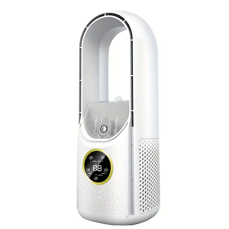 3-in-1 Portable USB Air Conditioner Fan with LED Night Light - Adjustable Cooling, Warm Air & Humidifier, Quick 3-Second Cooling, 6 Timers, Ideal for Home & Office Use, Compact Cube Design, Plastic Material, Touch Control, Exhaust Fan Feature, Indoor & Ou 5